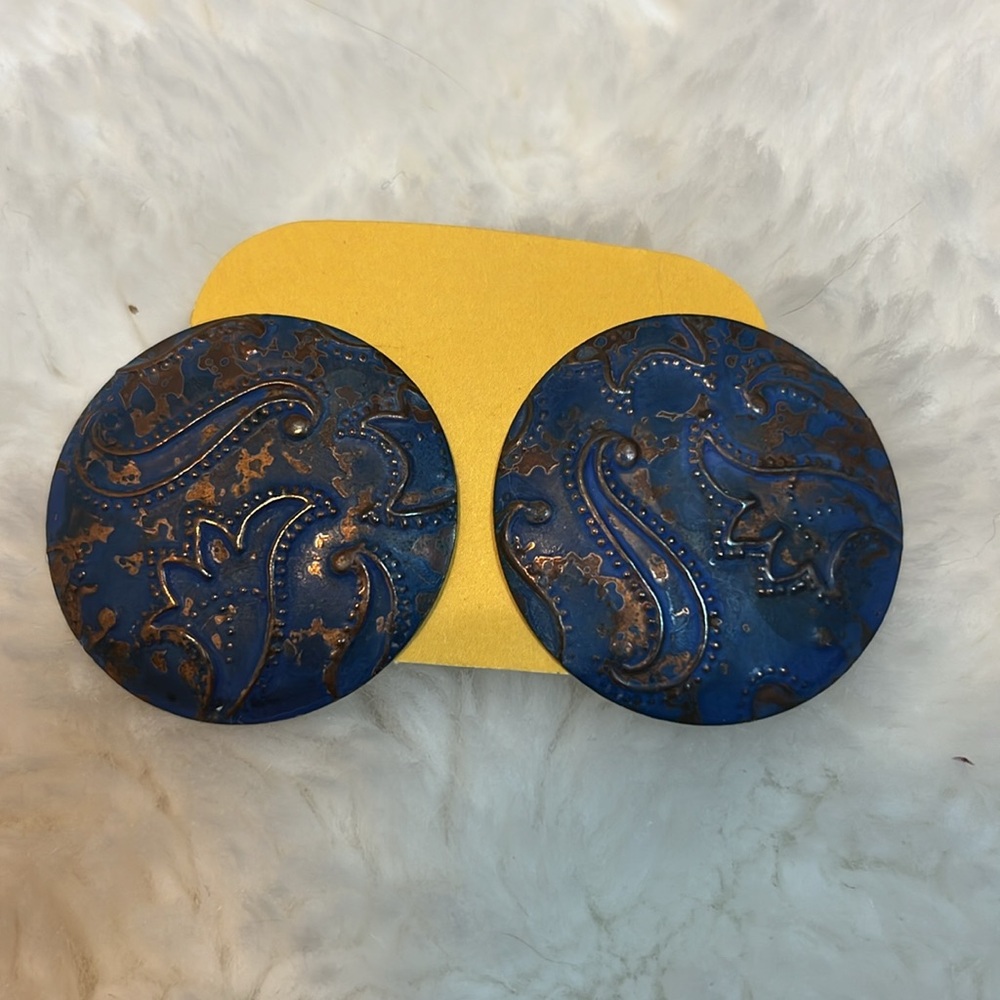 Blue And Copper Paisley Earrings - Picture 1 of 4